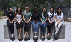 Seniors April Bitanga, Jordan Sutton, Bserat Ghebremicael, Elaine Wong, Nadia Manivong, and Rochelle Mae Ruiz pose for their last picture, as they say goodbye to journalism and the school for the last time.