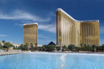 The Mandalay Bay pool was designed to look like a beach and offer the qualities of a beach that Las Vegas lacks.
