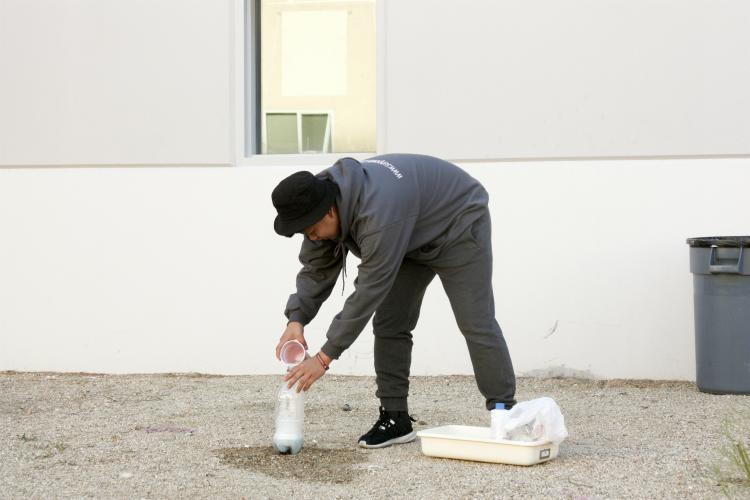Sophomore Jakob Aganon's demo takes place outside because of how messy it can get. “My lab was elephant's toothpaste and it creates foam and heat,” Aganon said.