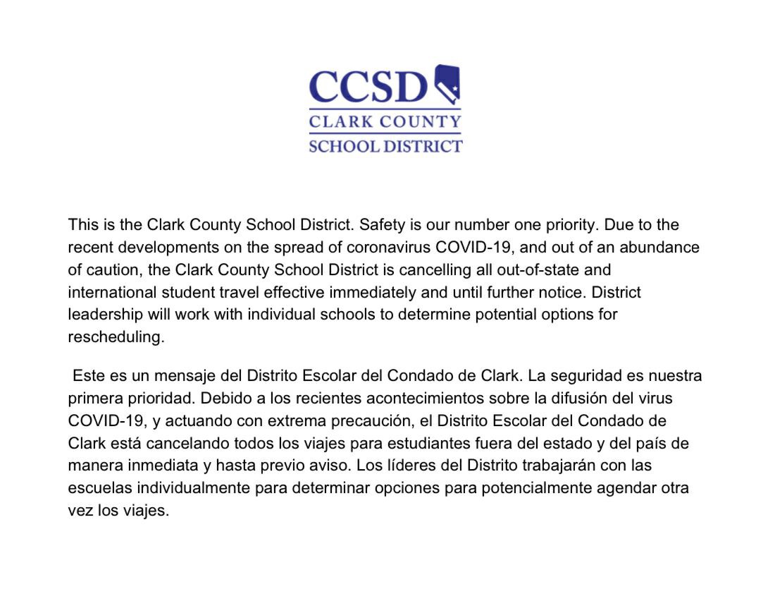 CCSD cancels all out-of-state, international student travel