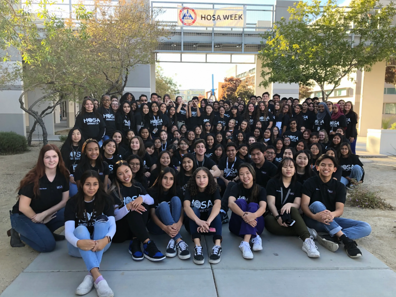 HOSA+students+pose+for+their+annual+group+photo+for+the+yearbook+on+February+19%2C+2020.+Members+are+currently+selecting+their+areas+to+compete+in.+%E2%80%9CI+enjoyed+it+in+person+a+lot+during+my+freshman+year+and+can%E2%80%99t+wait+to+compete+again+this+April.%E2%80%9D+%0A