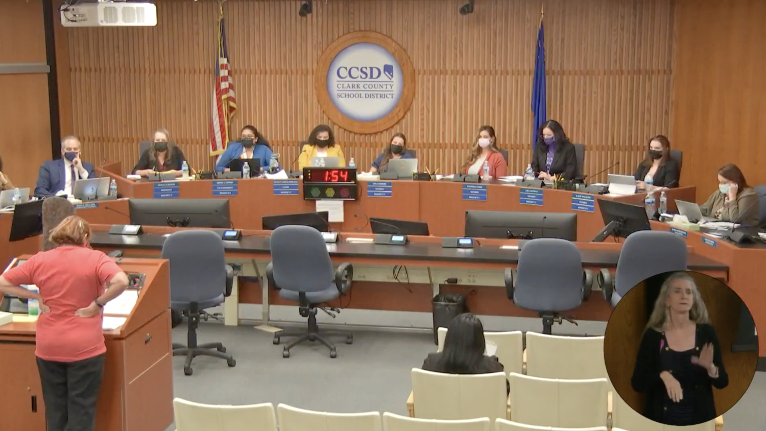 At Thursday’s School Board meeting, teachers spoke about the current failure of the ccsd funding of insurance deficit. “I wouldve loved to teach for another 5-10 years, but I was tired of seeing other educators get ill or die too young from stress induced illnesses,” retired teacher Janet Clayton said. “I had to make a change to enjoy my life.” Photo Credit: Screenshot of meeting
