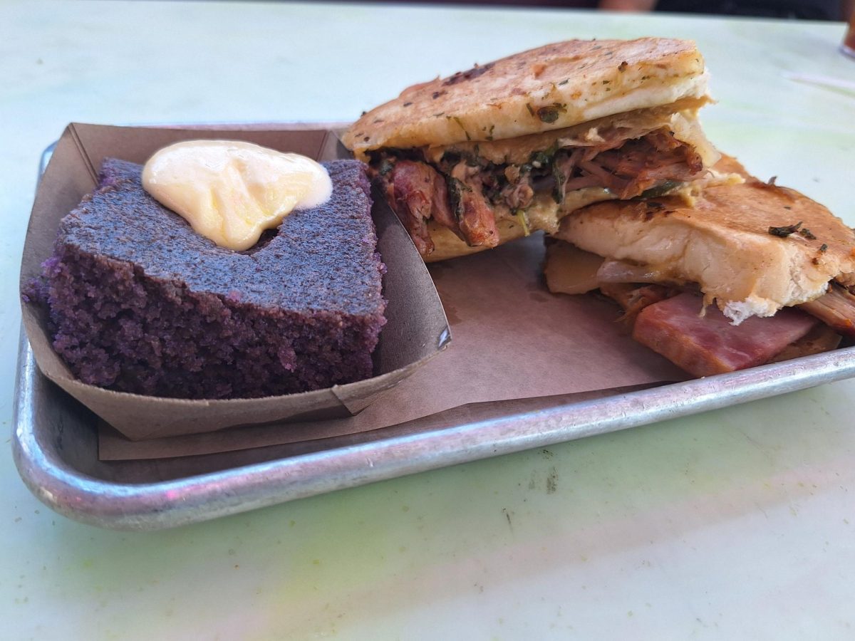 Cubano Smoked Sandwich with Ube Cornbread ($15),