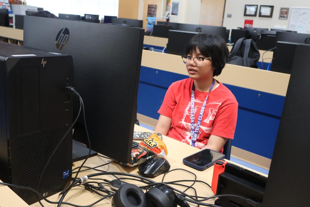 Focusing on the monitor, junior KJ Palacios participates in a game match. While Palacios was a member of the Esports club last school year, he decided not to participate this year. “Even though it was fun, I wanted to spend my junior year working on my resume for college," Palacios said. "It’s not that I left for any bitter reason, I just wanted to do other things.”