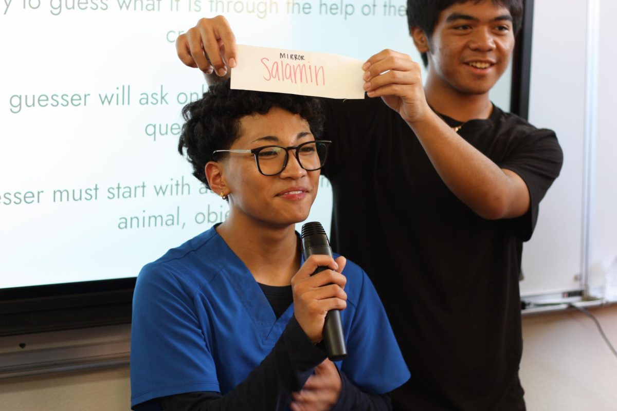  In this Filipino Club meeting, freshman Aibreen Tulio-Quiambao is guessing the word on top of his head. This was part of a game to learn words from a Filipino dialect. “You are given a word in English and you have to try to say it in Tagalog, which is Filipino dialect,” Tulio-Quiambao said. “It was fun and Filipino Club has been really nice. It feels good to have a club where I can share my culture.”
