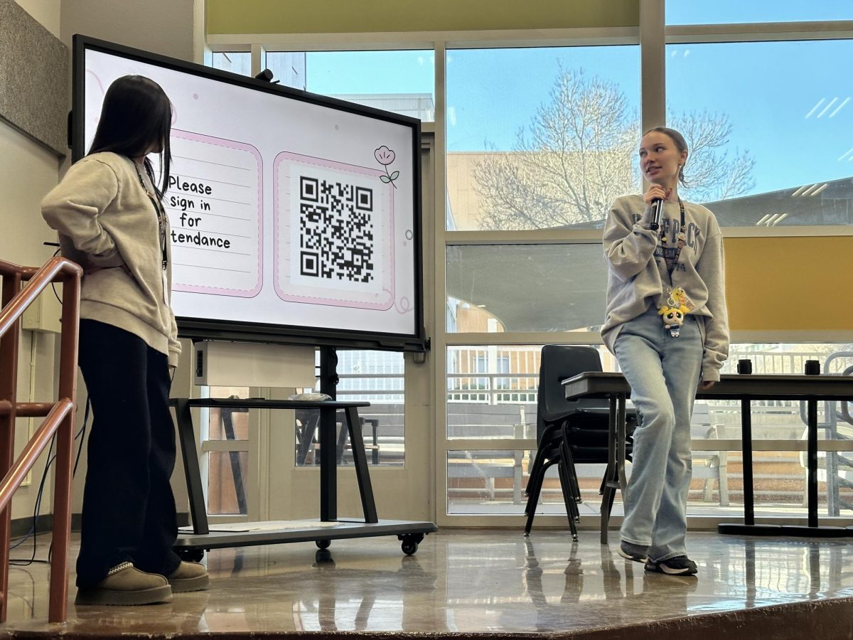 Presenting their slideshow to attendees, Student Council Vice Presidents Akela Custodio and Brianna Scherschel begin Coyote Congress. They wanted this meeting to be shorter than usual, acknowledging that students just came back from Winter Break. “We weren’t sure if we were having one [in the first place] as it was right after break, so we didn’t know how many clubs would be interested in attending,” Scherschel said. “I wish more people knew about it and participated, but it is always a fun, calm meeting that I’m very grateful we do.”