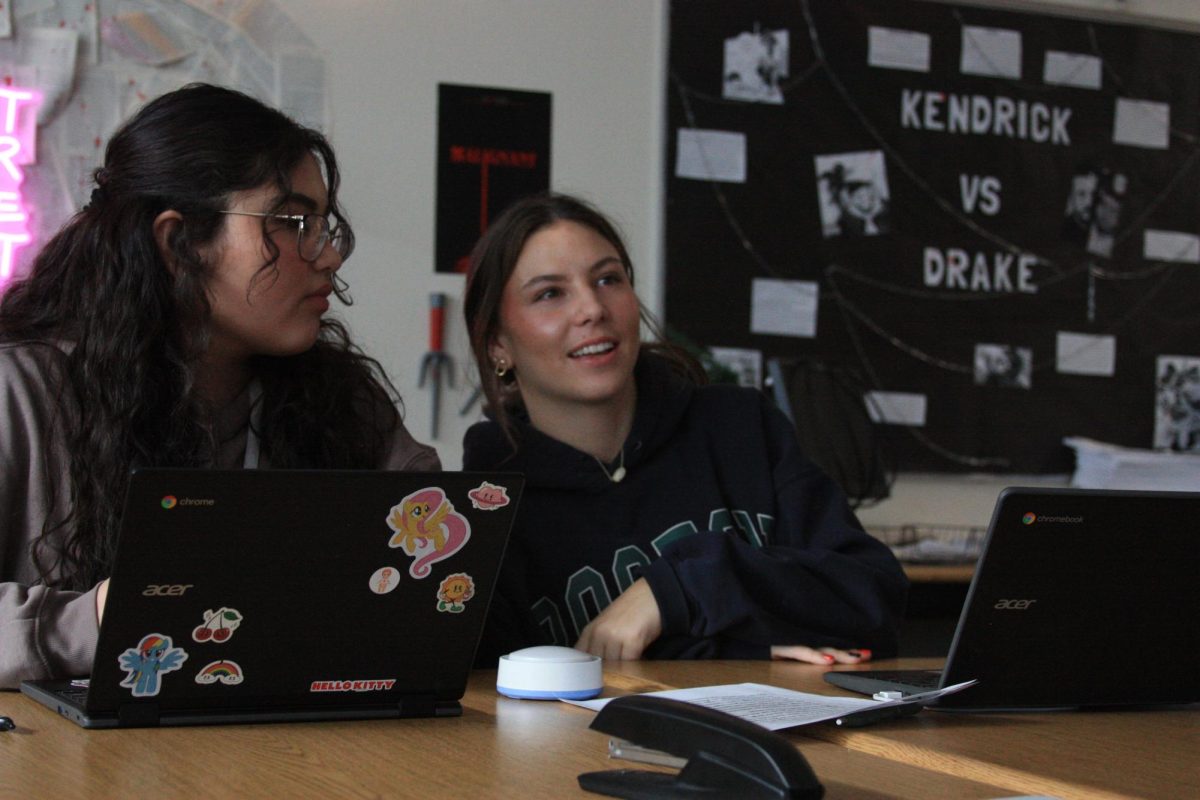 To practice for the English ACT, juniors Veronica Zamudio and Solia Carroll are trying to agree on an answer. “I think I was overthinking a lot of it, so I couldn’t really get a lot of questions right,” Zamudio said. “I was too scared to answer because then I would have gotten them wrong.”