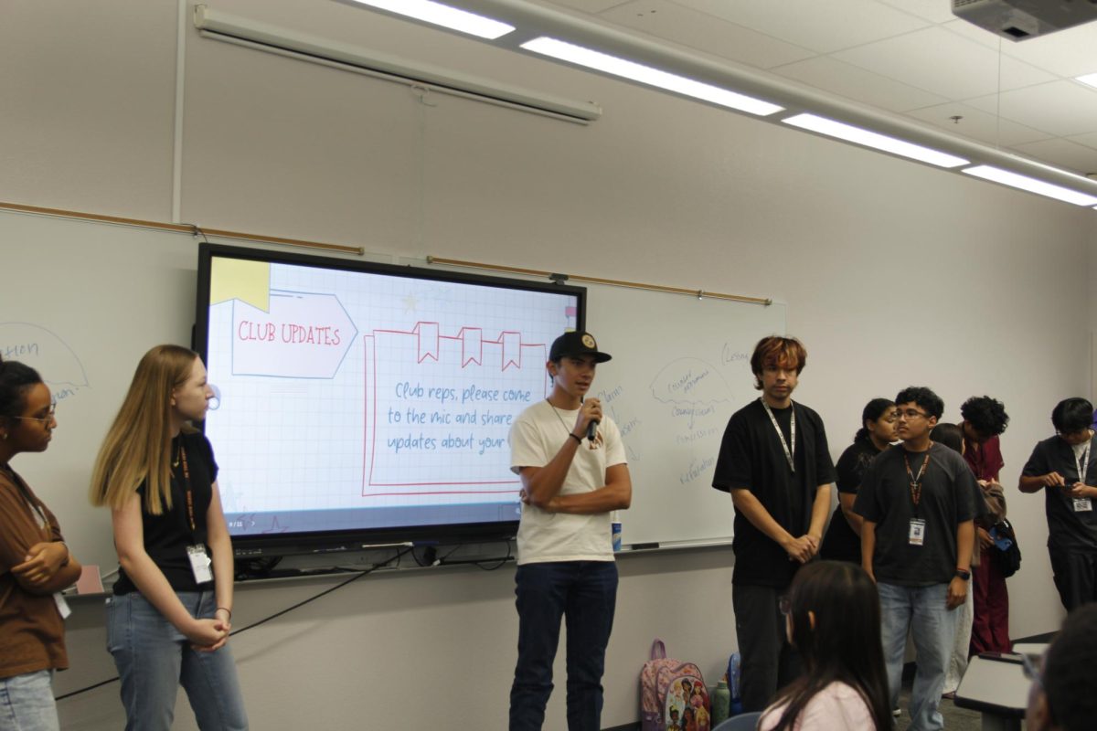 Representing the Technology Student Association, club president Makoa Apao presents information about TSA. This is the first time Apao has appeared as part of the club board at Coyote Congress, but he has represented the club before in other school events. “We’re planning on getting started on our competitions and working on different ways we can get funding for those competitions.”