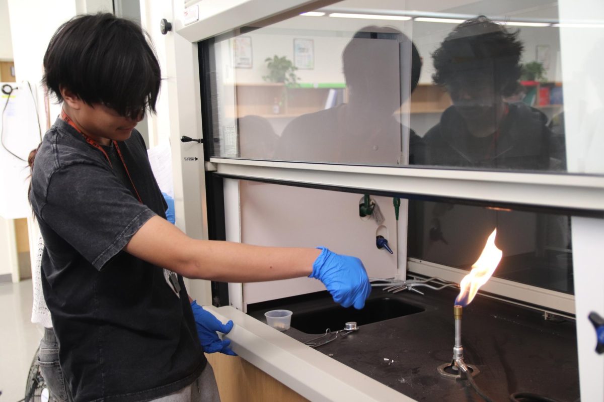 Chemistry students are performing experiments to learn chemical reactions